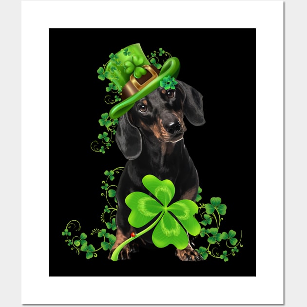 Lucky Black Dachshund Shamrock St Patrick's Day Wall Art by Brodrick Arlette Store